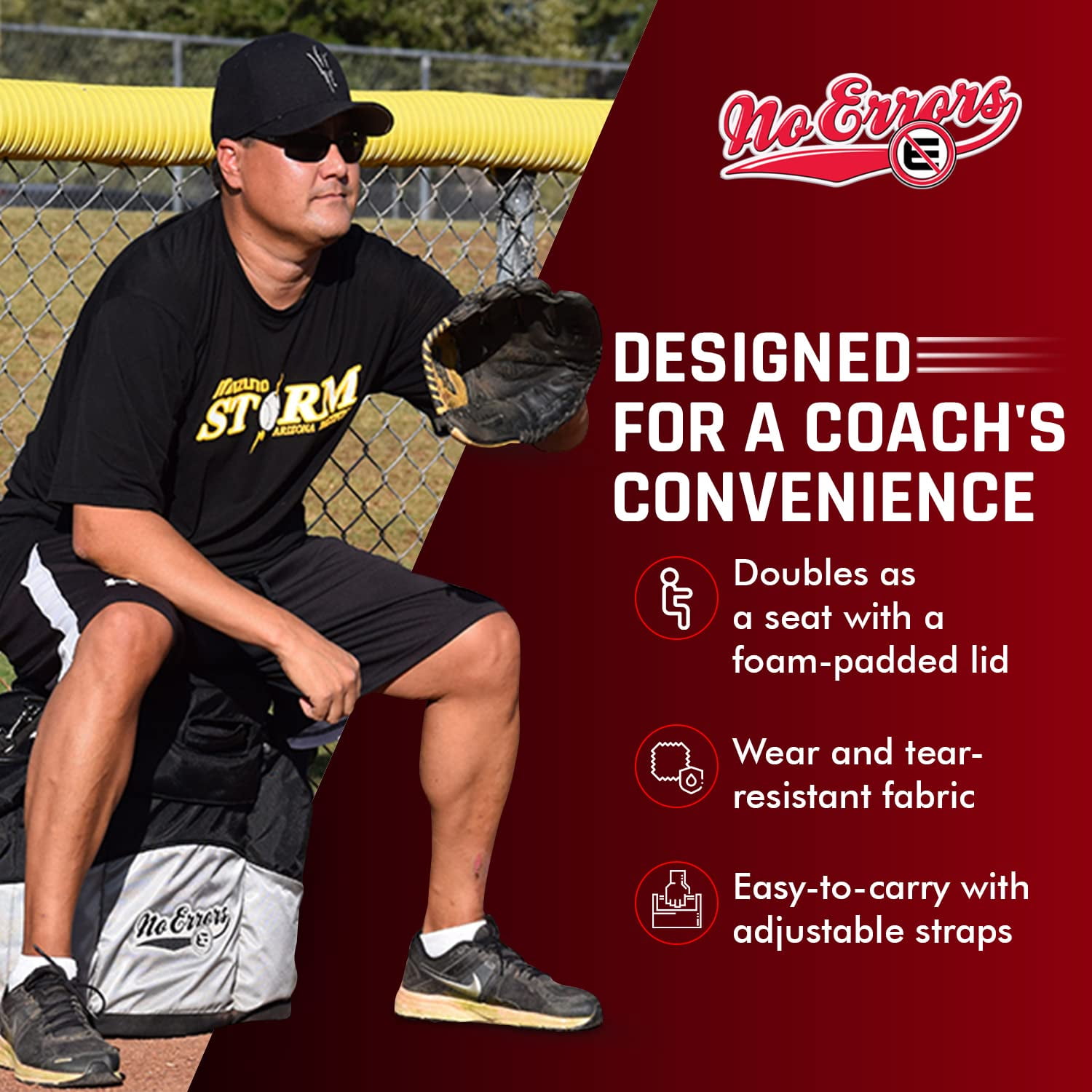 Coaches Ball Buddy Baseball Coach Bag - Heavy Duty Baseball Equipment Bag for Coaches with Built-in Cooler - Holds 6 Gallon Bucket of Balls and Coaching Equipment