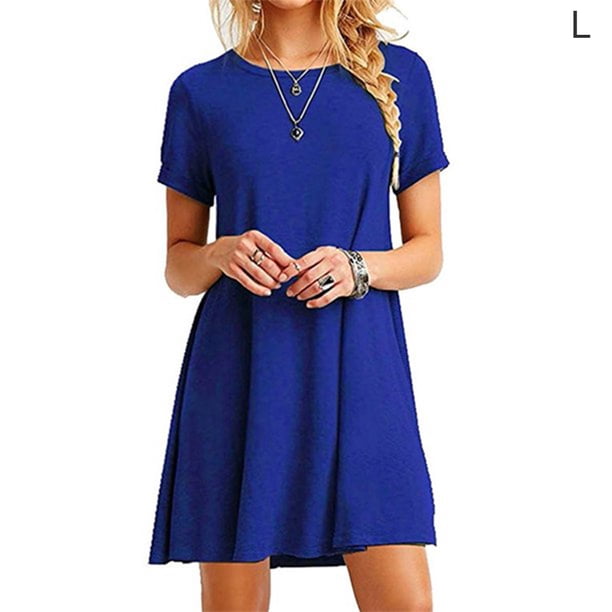 Vestido Mujer Verano Camiseta Larga Vestido De Manga Corta De Color Sólido, Azul, L Methold AP001906-18
