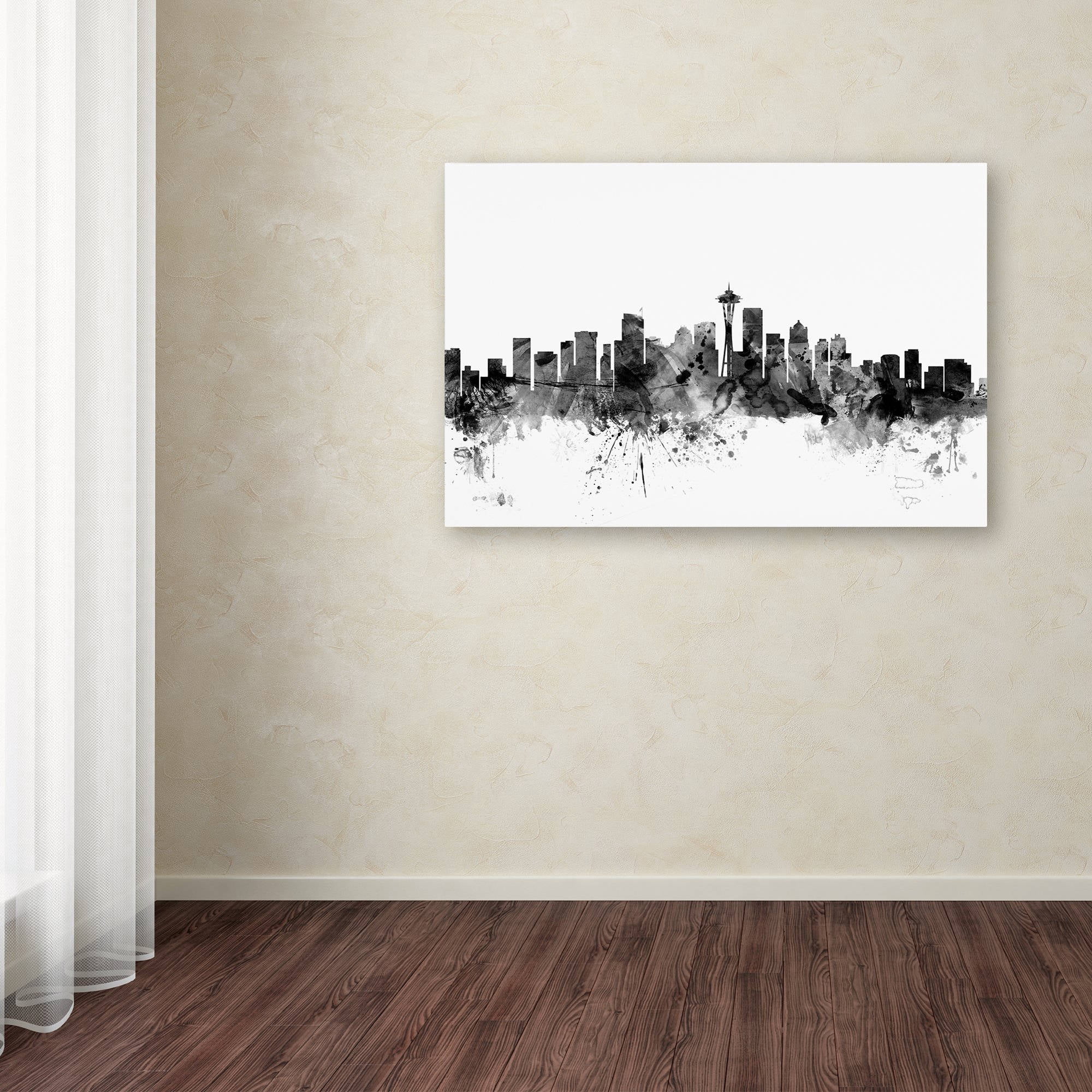 Trademark Fine Art "Seattle Washington Skyline B&W" Canvas Art by Michael Tompsett