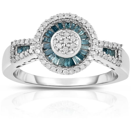 1/2 Carat T.W. Blue and White Diamond Silver Fashion Ring