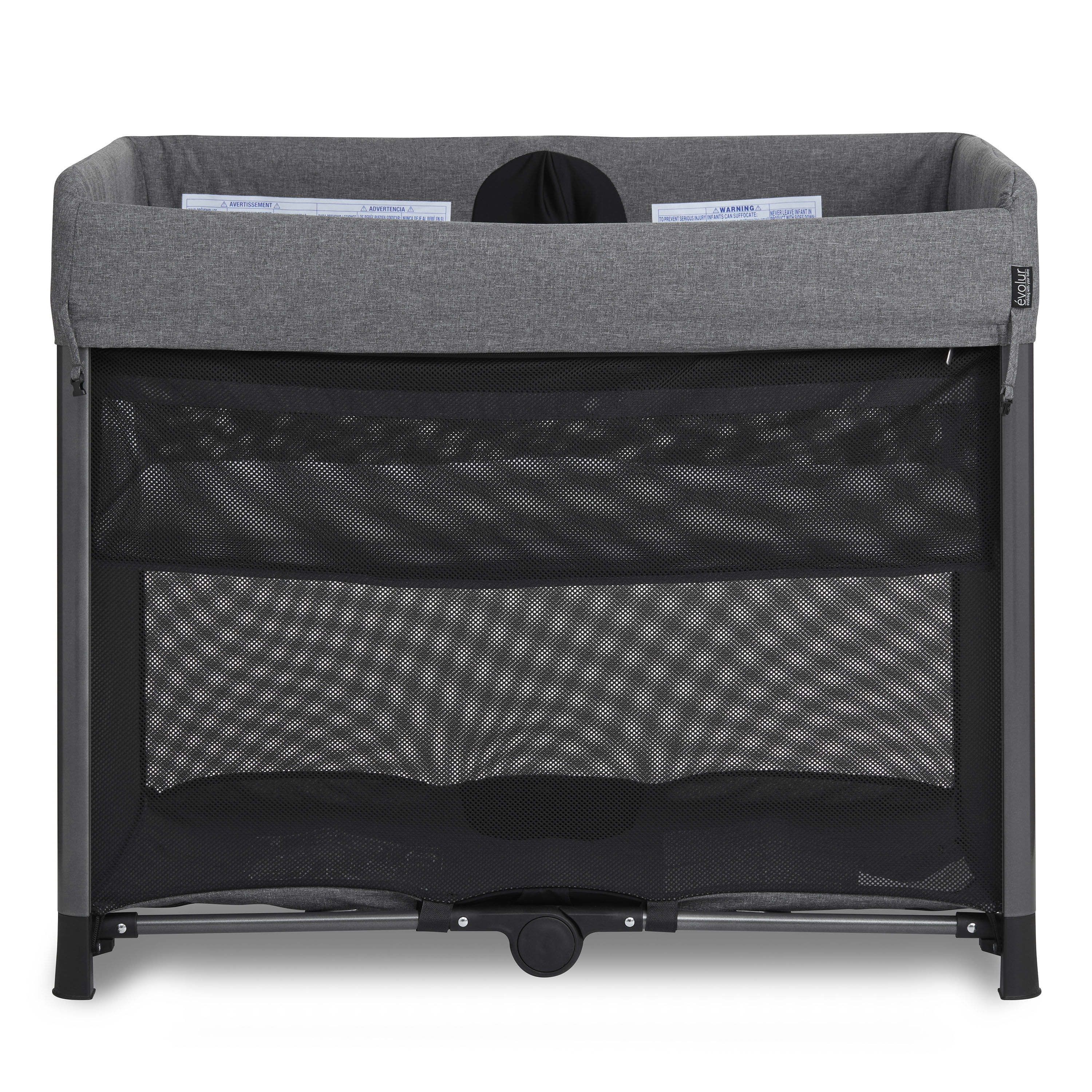 Evolur Zane Portable Playard with Bassinet Gray, Quick and Easy to Fold Baby Playard, Includes Thick Foam Mattress Pad with Removable & Washable Cover
