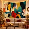 thumbnail image 3 of Abstract Geometric Composition in Bold Colors, Energetic Mid-Century Modern Art for Art Lovers, Abstract Wall Art, Housewarming Gift Tapestry Wall Hanging for Living Room, Home Office, 3 of 7