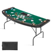 VEVOR Foldable Poker Table, 7 Player 72 in Folding Casino Leisure Table with Padded Rails & Cup Holders, Semi-oval Portable Game Tables with Felt & Metal Legs, for Texas Holdeem Game and Blackjack