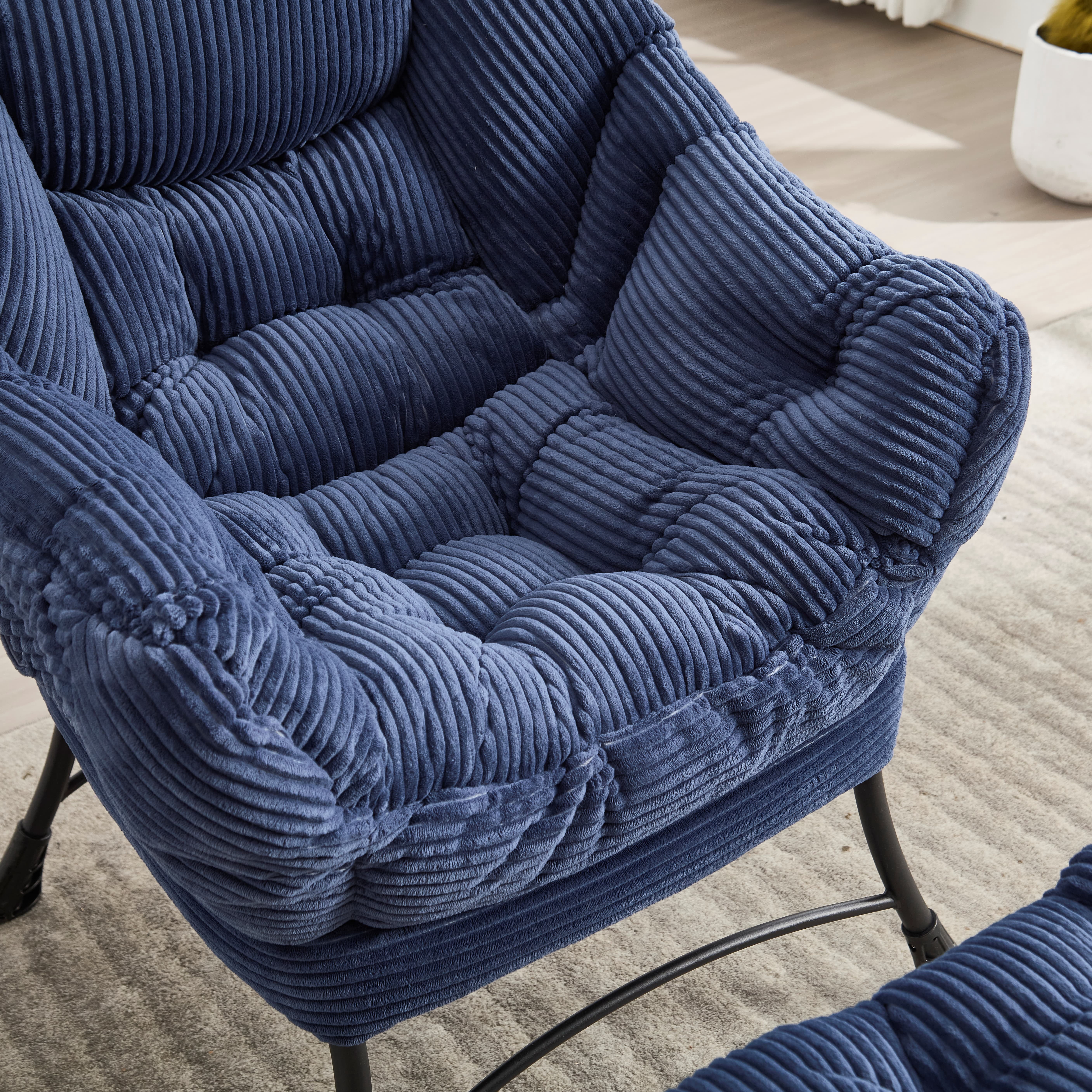 Aukfa Lounge Accent Chair with Ottoman, Lazy Chair Armchair Upholstered Sofa Chair,Navy