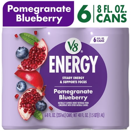 V8 Energy Pomegranate Blueberry Energy Drink, 8 fl oz Can, 6 Pack