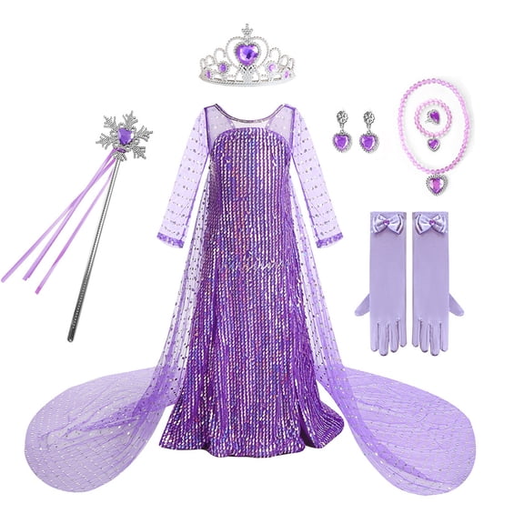 Girls Princess Dress Deluxe Queen Dress Up Kids Halloween Christmas Party Costumes Outfit Set for Birthday Cosplay