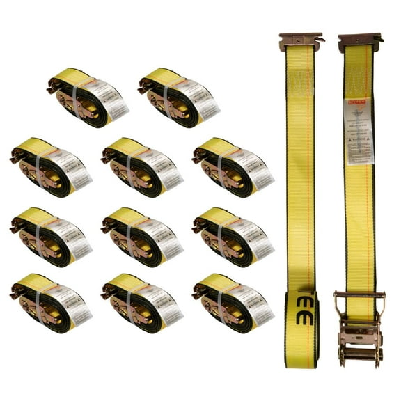 12 Pack 2'' x 12' E Track Ratchet Straps with Spring E-Fittings, 4000 lbs - Yellow Heavy Duty Etrack Ratchet Tie Down Strap for Enclosed Trailers, Trucks & Vans