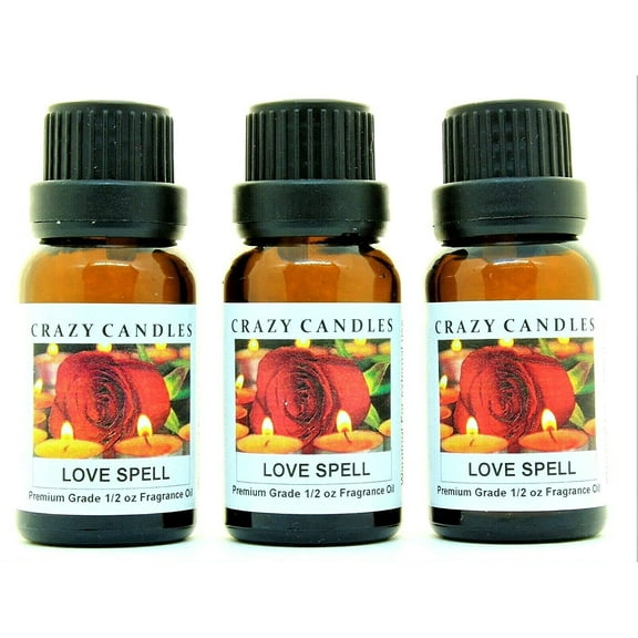 Crazy Candles Love Spell Type Women 3 Bottles 1/2 Fl Oz Each (15ml) Premium Grade Scented Fragrance Oil (Pineapple and Grapefruit Foremost Aroma) Made in USA