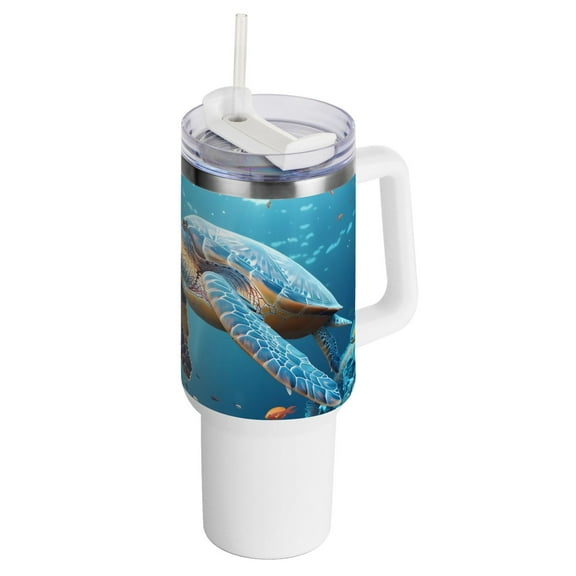 Turtle Corals Fish 40 oz Tumbler with Handle Insulated Travel Mug Lid Straw Leak Proof Steel Vacuum Water Bottles Glasses Fits in Car Cup Holder