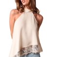 thumbnail image 3 of Women'S Y2k Halter Mock Neck Sleeveless Top Lace Asymmetrical Hem Going Out Tank Tops Champagne Color XL, 3 of 10