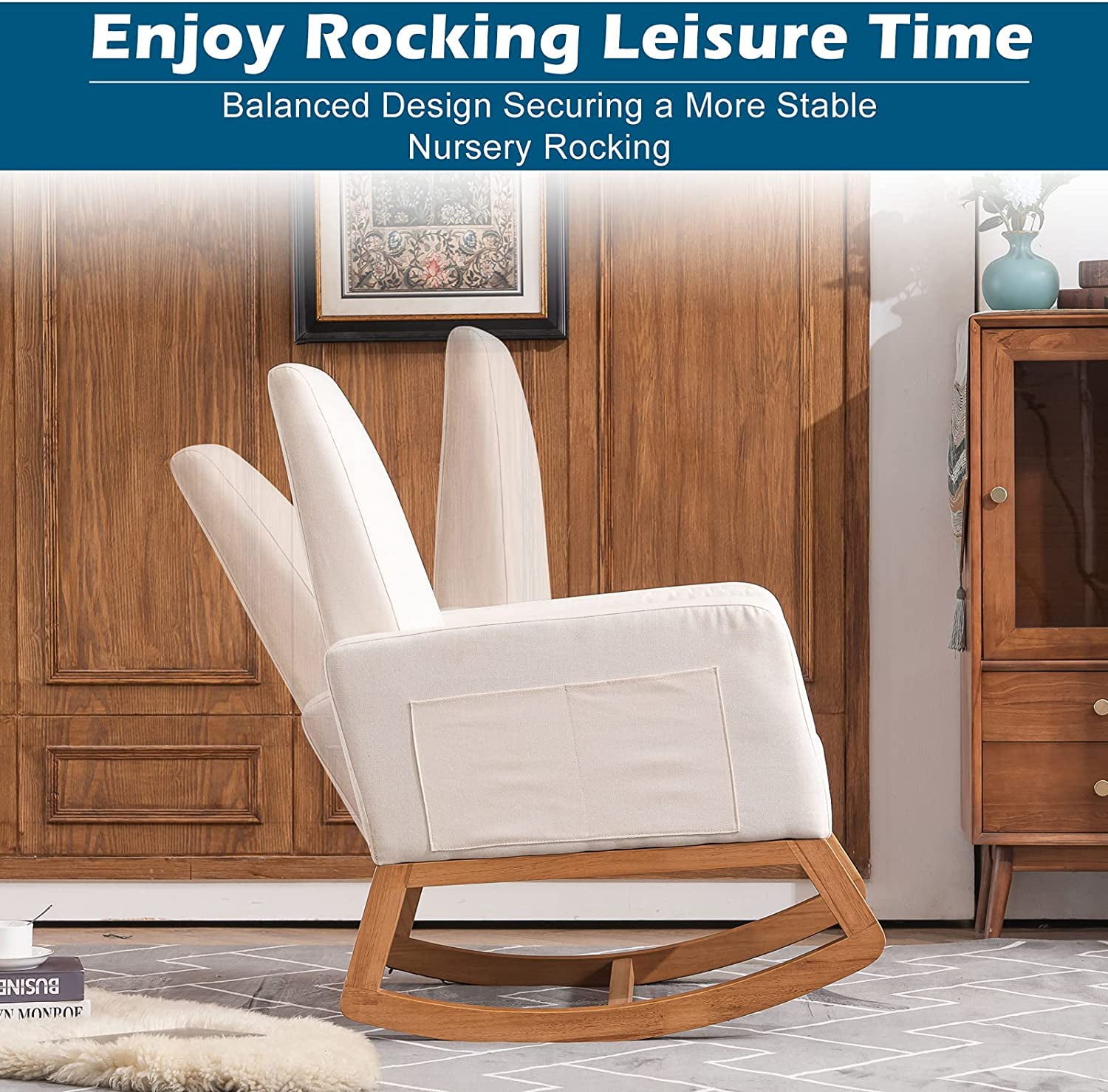 VINGLI Rocking Chairs for Nursery Green Glider Mid Century