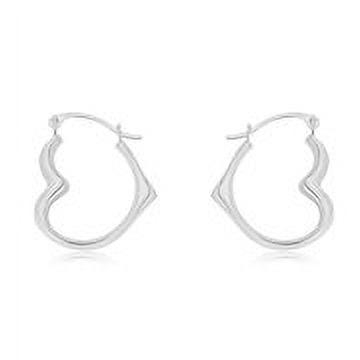 AVORA 10K White Gold Open Heart Polished Hoop Earrings