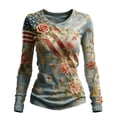 thumbnail image 4 of QASIEATN Women's Casual Long Sleeved Sweatshirt Usa 250th Anniversary National Flag Flowers Patriotic Top Summer Pullover 4th of July Tops, 4 of 4