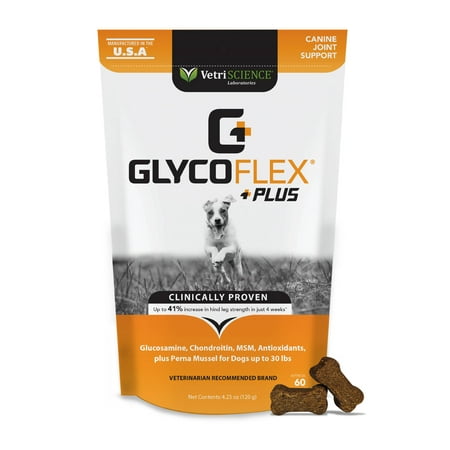 VetriScience Laboratories GlycoFlex Plus, Hip and Joint Supplement for Dogs Under 30 Pounds, Duck Flavor, 120 Bite-Sized (Best Dogs Under 30 Pounds)