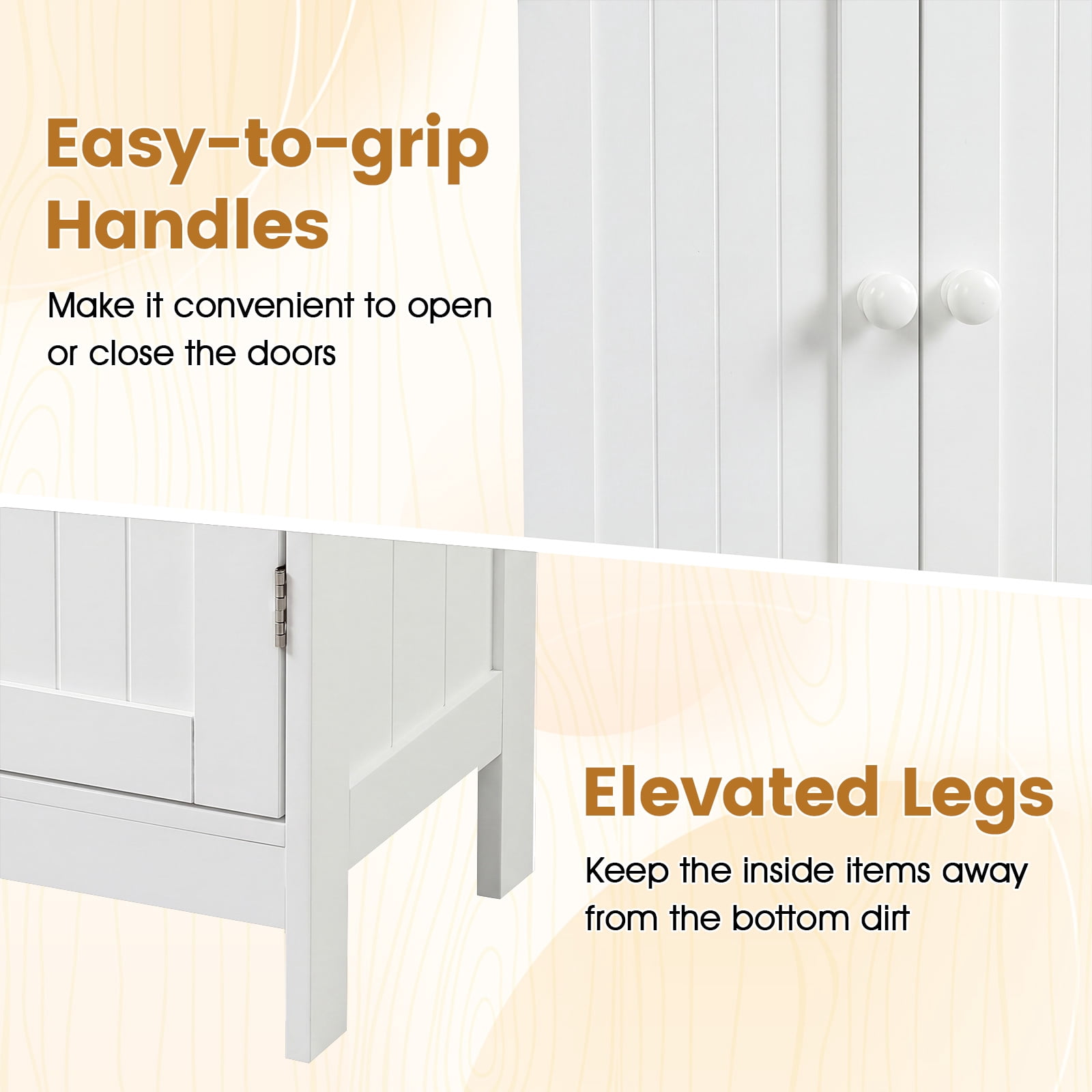 Gymax Bathroom Storage Cabinet Freestanding Wooden Floor Cabinet w/ Double Doors White