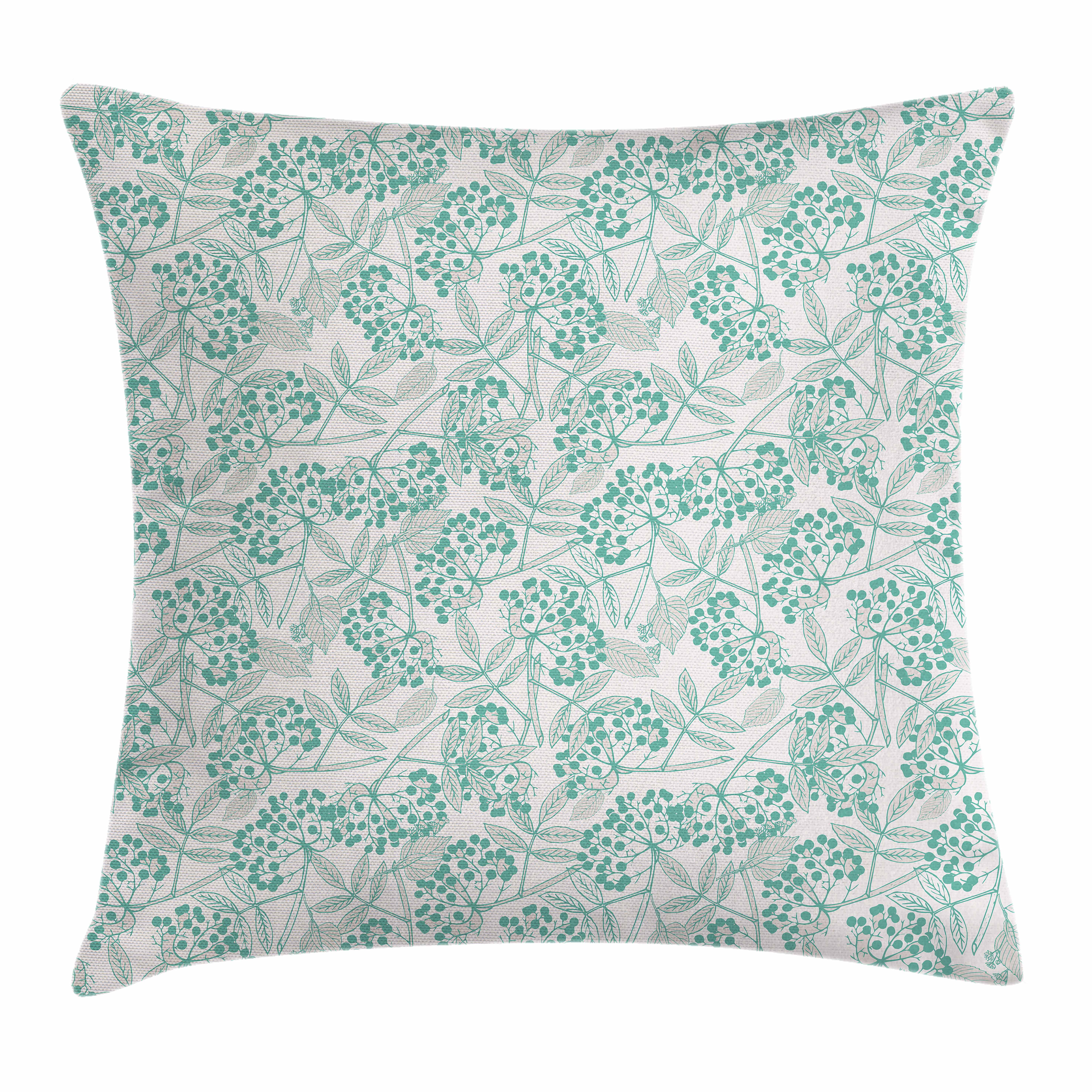 Teal Throw Pillow Cushion Cover, Classic Botanical Pattern with Creeper
