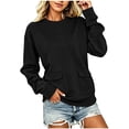 thumbnail image 3 of Women's Sweatshirt Crewneck Long Sleeve Oversized Solid Color Pullover Tops with Pockets Black S, 3 of 7