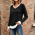 thumbnail image 4 of TEAJOPSUU Womens Layered V Neck Ribbed Top Long Sleeve Fall Shirts Relaxed Fit Casual Tunic Sweaters Blouses Black, 4 of 8