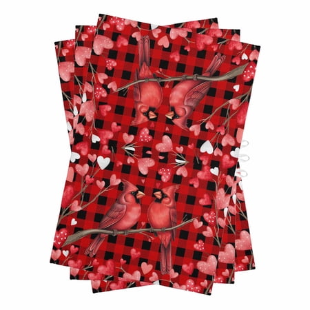 Valentine s Day Birds Kitchen Towels Set of 3 Water Absorbent Dish Towel Love Branches Red Black Buffalo Plaid Decorative Hand Towels - Quick Drying Cloth for Cooking Baking 18x28 Inch