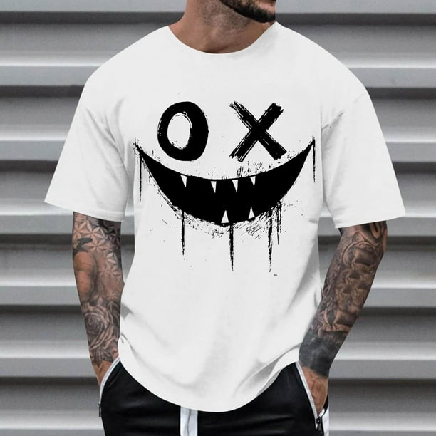Blusas y camisas de manga corta con cuello redondo para hombre, blusas casuales de verano a la moda con cuello redondo y estampado para hombre.