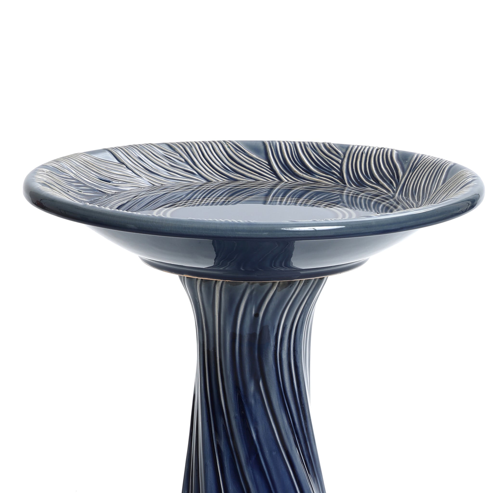 LuxenHome Blue Leaves and Swirl 22-Inch Tall Ceramic Birdbath