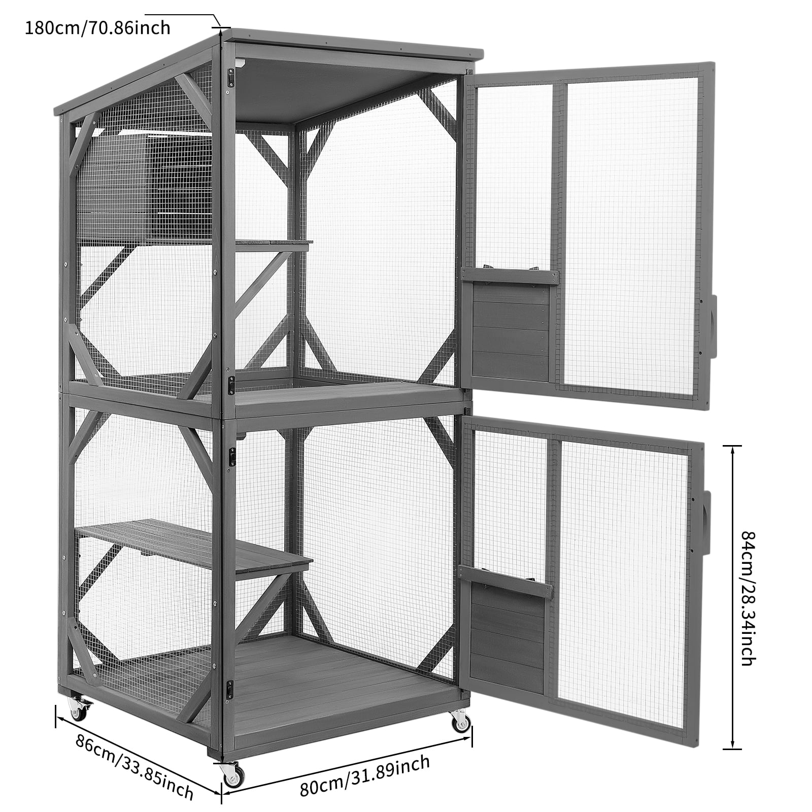 Cat Catio Outdoor Cat Enclosure, Large Wooden Kitten Patio Indoor with Upgraded Resting Box, Waterproof Roof