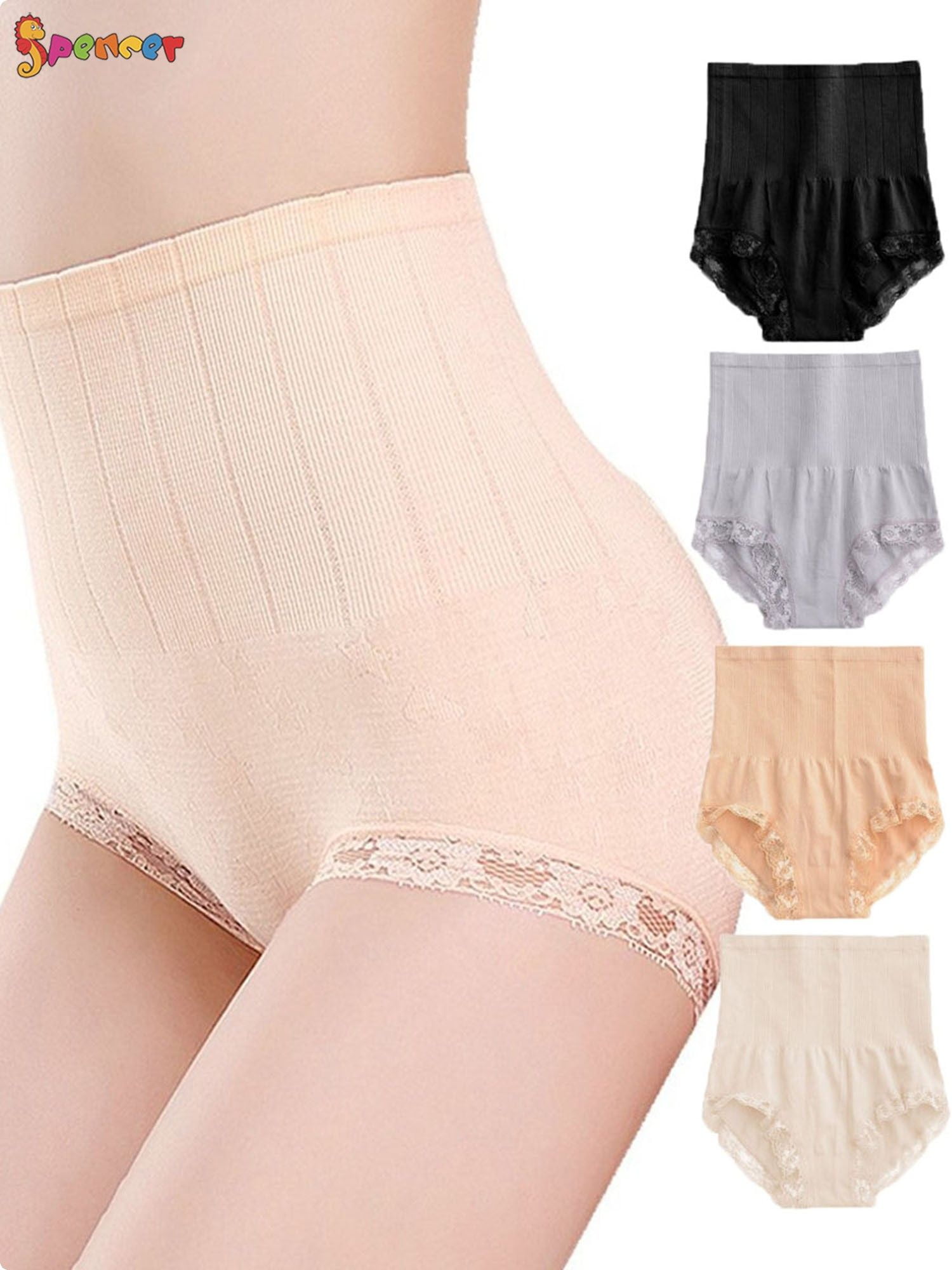 Spencer Women's Thong Shapewear High Waist Cincher Body Shaper Tummy  Control Panties Slimming Briefs M/L,Black