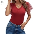 thumbnail image 1 of Camiseta de mujer Verano con cuello en V Gasa Lentejuelas Manga corta Top casual, Vino rojo, XL Inevent AP001323-16, 1 of 3