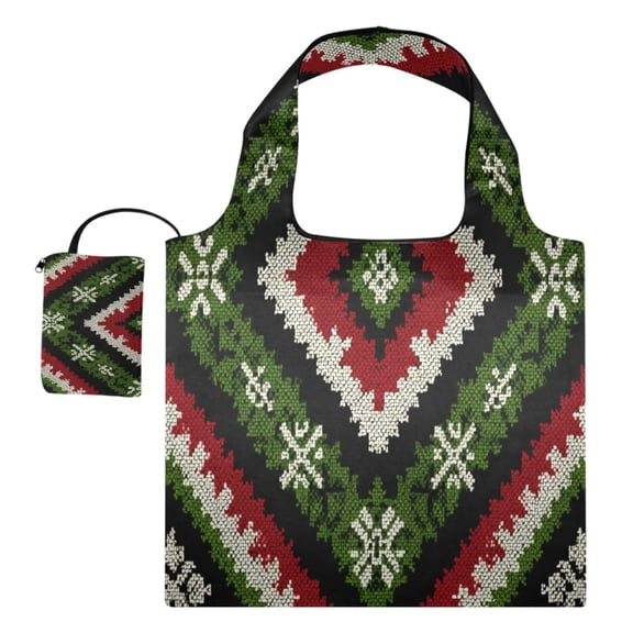 Large Capacity Print Tote Bag,Lightweight Portable Foldable Shopping Bag Green Red Diamonds