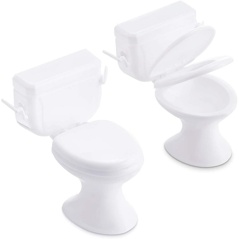 2 Pieces Mini Toilet Seat Toy Doll House Furniture Miniature Classic Bathroom Baby Toilet Toy Tiny Cake Topper Bathroom Furniture Dollhouse