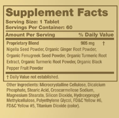 Herbal Joint Supplement - made by Organic Arthritis - Natural Turmeric, Nigella Sativa, Fenugreek, Ginger, and More. Made in USA. 60 Vegetarian Tablets