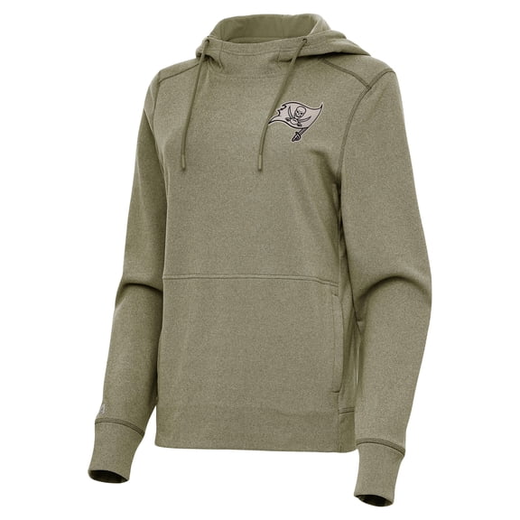 Women's Antigua Olive Tampa Bay Buccaneers Justice Pullover Hoodie