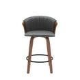 thumbnail image 2 of Benjara Oja 26 Inch Swivel Counter Stool Chair, Gray Faux Leather, Walnut Brown, 2 of 5