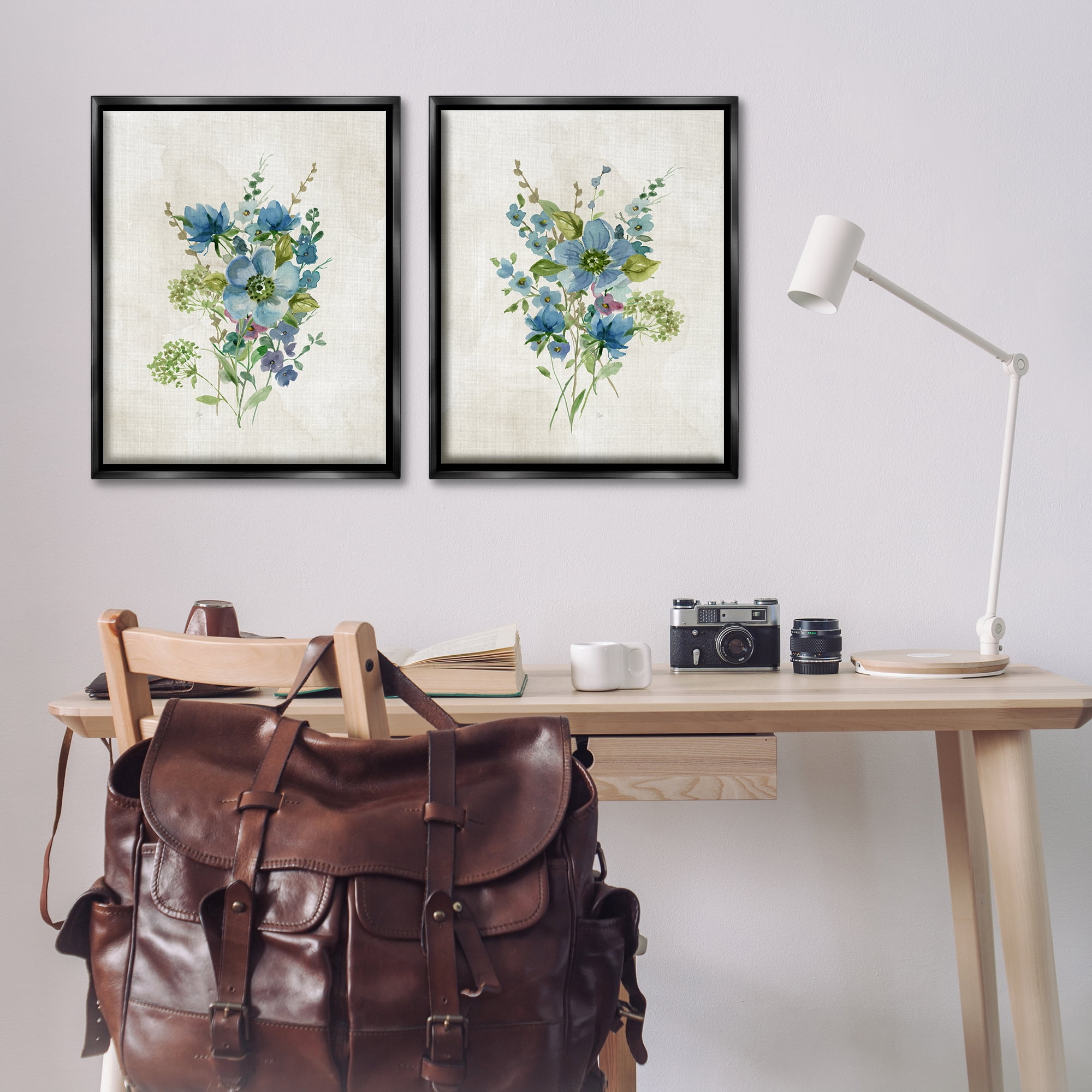 Stupell Industries Delicate Blossom Bundles Plants & Flowers Painting Black Floater Framed Canvas Art Print Wall Art, 31 x 25, Set of 2
