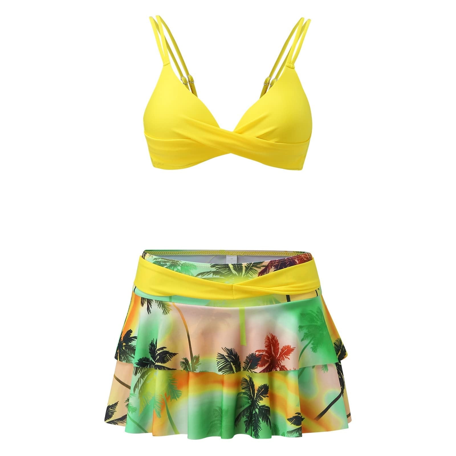 Tejiojio Plus Size Swimming Suits for Women Clearances Swimsuits for  Ladies' 2 Piece Hawaiian Tropical Print Swim Cami Bra And Ruffles Skirts Bathing  Sets Beachwear 
