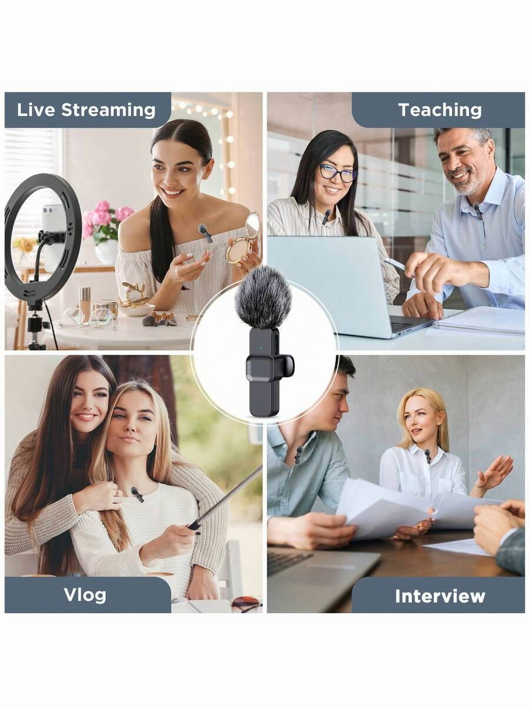Professional Wireless Lavalier Microphone For Smartphone, Plug-Play Wireless Microphone For Video/Audio Recording, Clip On Lapel Mic For Interview/Vlog/Teaching