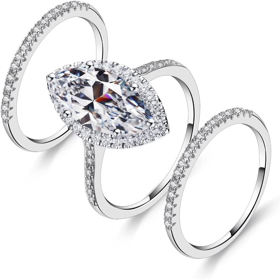 Cubic zirconia wedding sets for women Three-in-One Oval Halo Wedding Bands Set Engagement Rings Fake wedding ring for women Promise Eternity Band Valentine's Day Birthday Gifts for Women Size