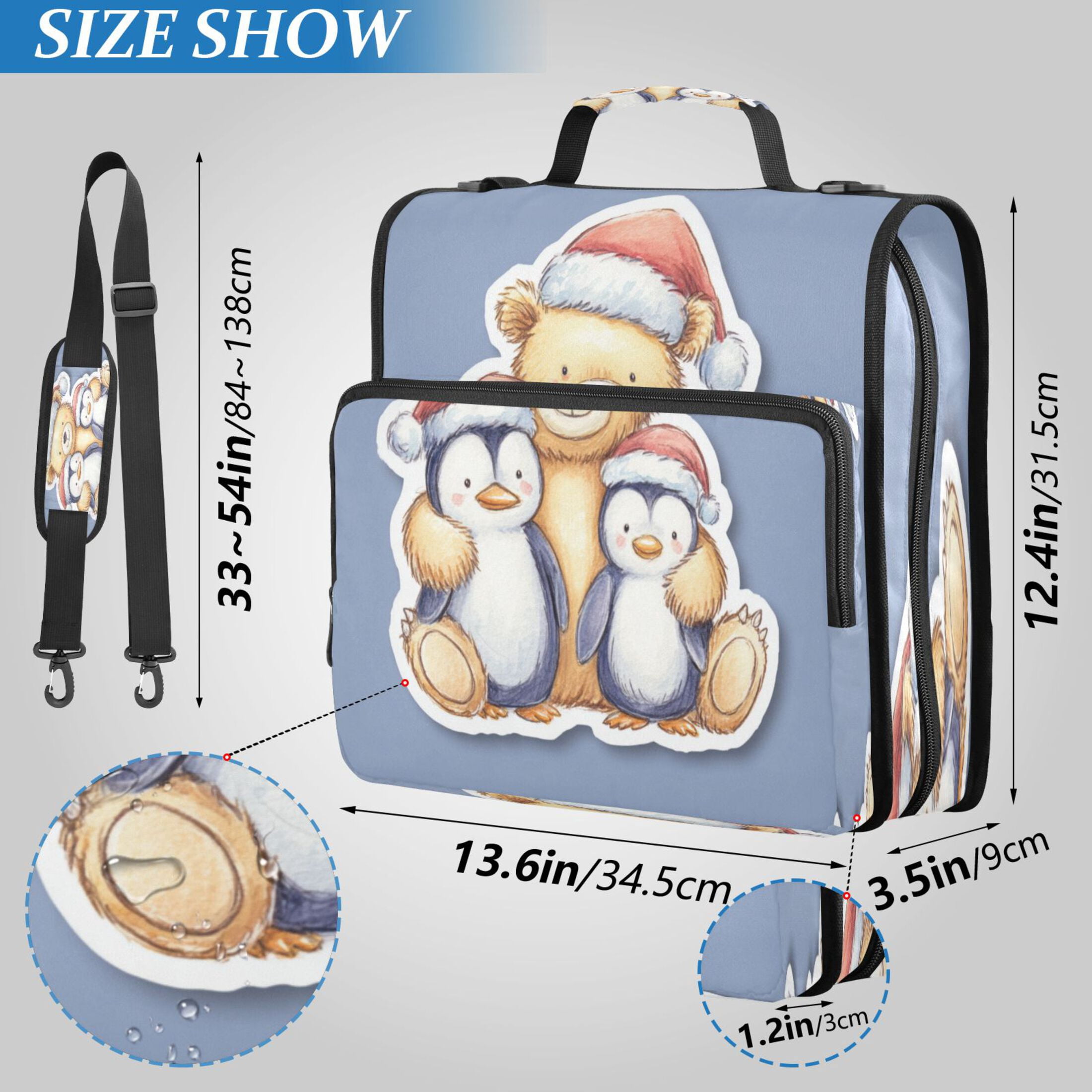Zipper Binder 3 Rings Stationery Office Files Daily Organizer File Folder Storage Bag Brown Bear Penguin Fridge Magnet