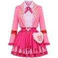 thumbnail image 4 of Satmonnus G'irls Halloween Princess Costume, Pink Princess Dress Full Set with Heart Print Jacket, Shirt, Layered Skirt & Fuzzy Bag, Halloween Cosplay Outfits for Birthday Party & Fancy Dress Up, 4 of 13