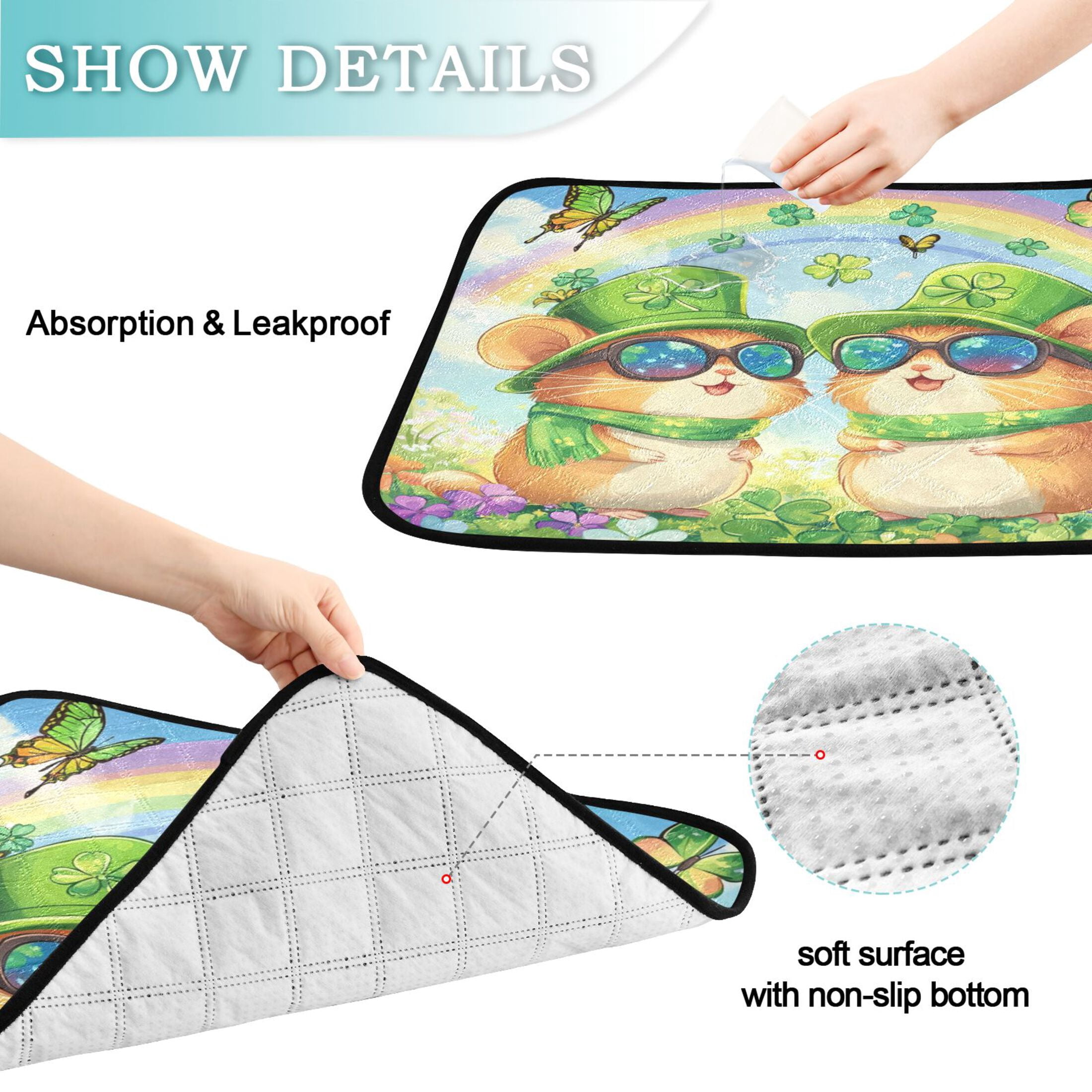 Qxltty St Patricks Hamsters Cat litter Pads Pet Set of 2 Diaper Mats Center Anti-leakage Layer Absorbent Soft and Comfortable