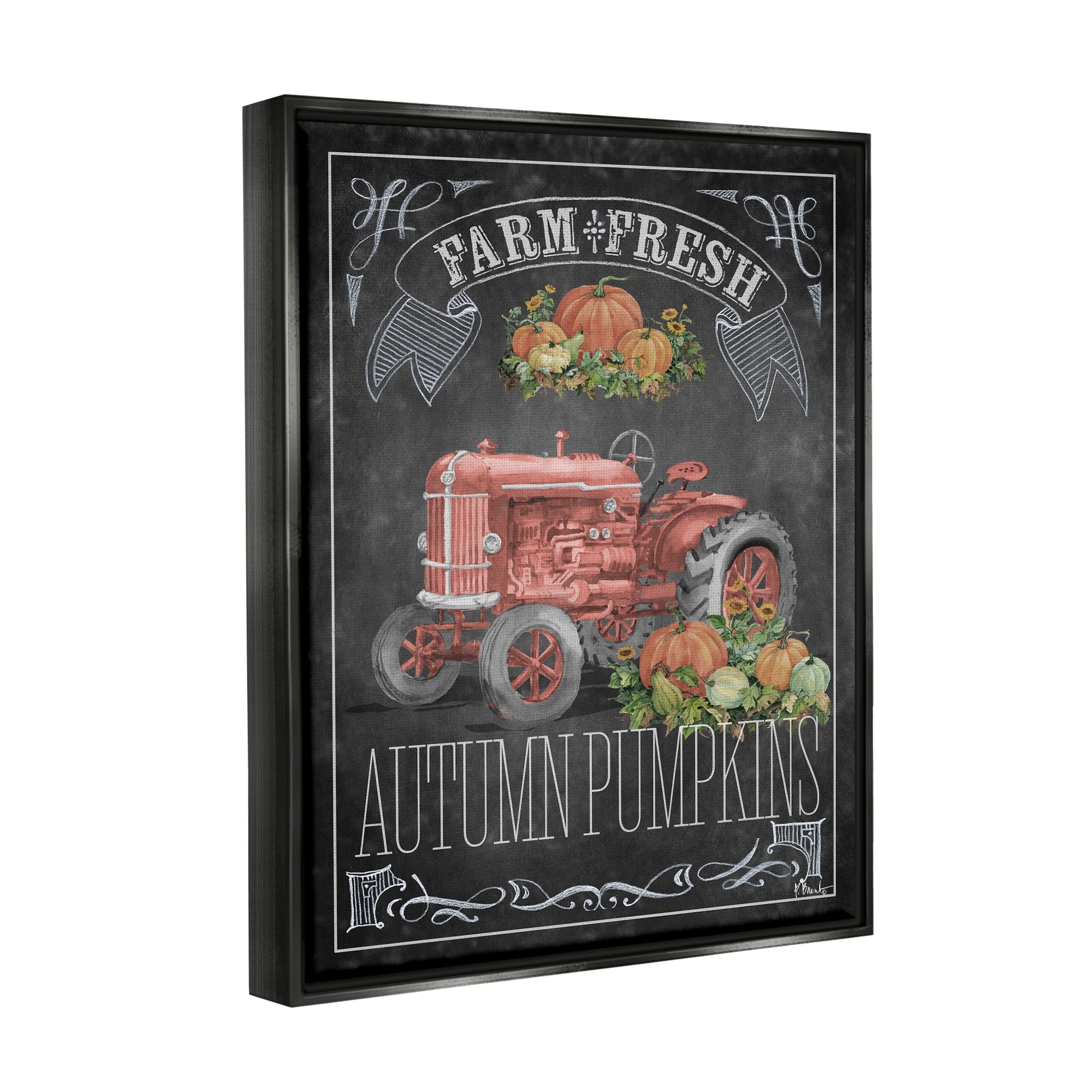 Stupell Industries Autumn Tractor Chalkboard Transportation Painting Black Floater Framed Canvas Art Print Wall Art, 17 x 21