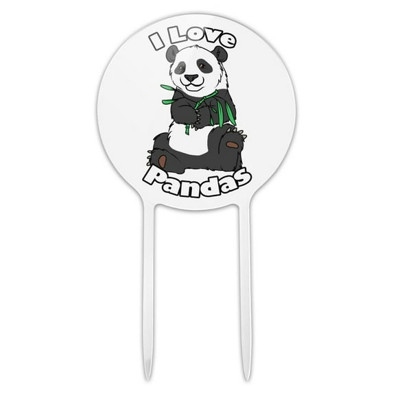Acrylic I Love Pandas with Bamboo Shoots Cake Topper Party Decoration for Wedding Anniversary Birthday Graduation