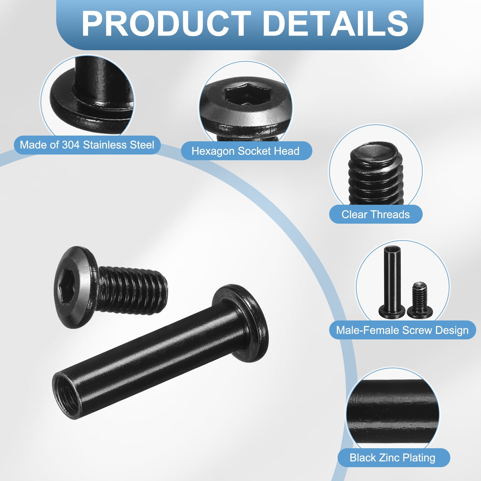 Uxcell 10 Sets Binding Post Screw Female M8*40*Φ10 Hex Drive Socket Cap with Wrench