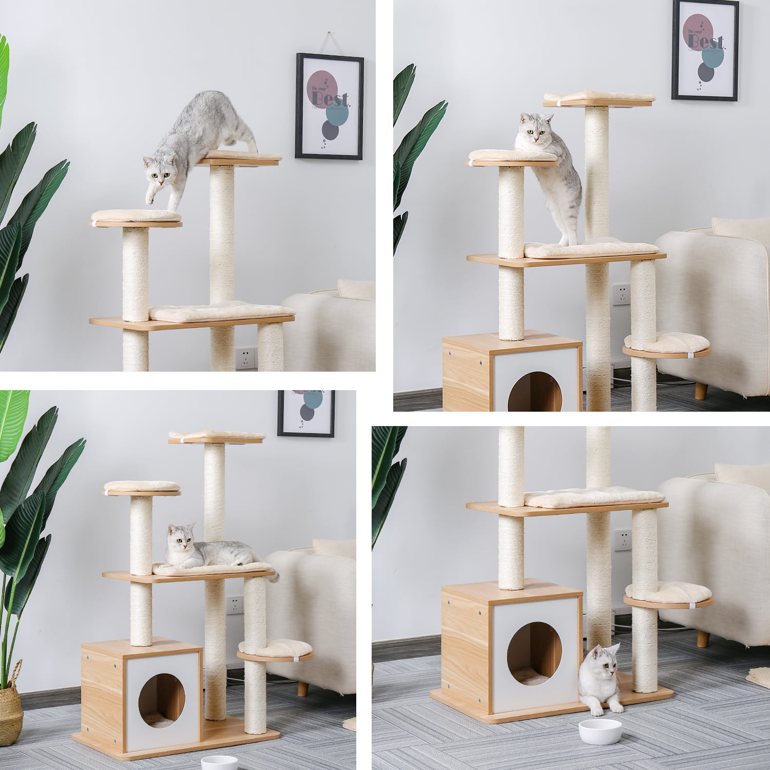 Pefilos 45" Modern Cat Tree Tower for Indoor Cats, Cat Condo for Adult Cats with Sisal Scratching Posts, Cat Tree House, Beige Pefilos 45" Modern Cat Tree Tower for Indoor Cats, Cat Condo for Adult Cats with Sisal Scratching Posts, Cat Tree House, Beige