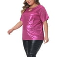 thumbnail image 4 of Plus Size Metallic Top for Women Keyhole Round Neck Short Sleeve t Shirt Party Blouses Tee Top 3X Hot Pink, 4 of 6