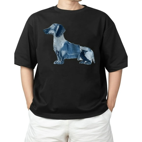 Sam Soft Dachshund Pattern Patchwork Art Dachshund In Denim Dog For S-4XL T-Shirt All Size S-5XL