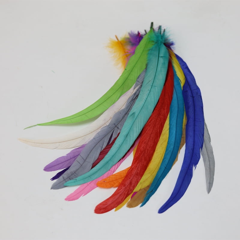 XmhyTop-A 100pcs Rooster Tail Feathers 30-35cm for DIY Crafts, Costume Performance Decorations,Craft Feathers,Gold Yellow