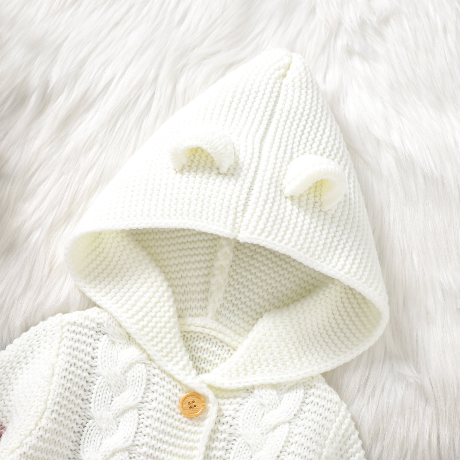 FYMNSI Newborn Baby Girl Boy Hooded Romper Infant Button Down Knitted Jumpsuit Fall Winter Clothes 0-3 Months Pink