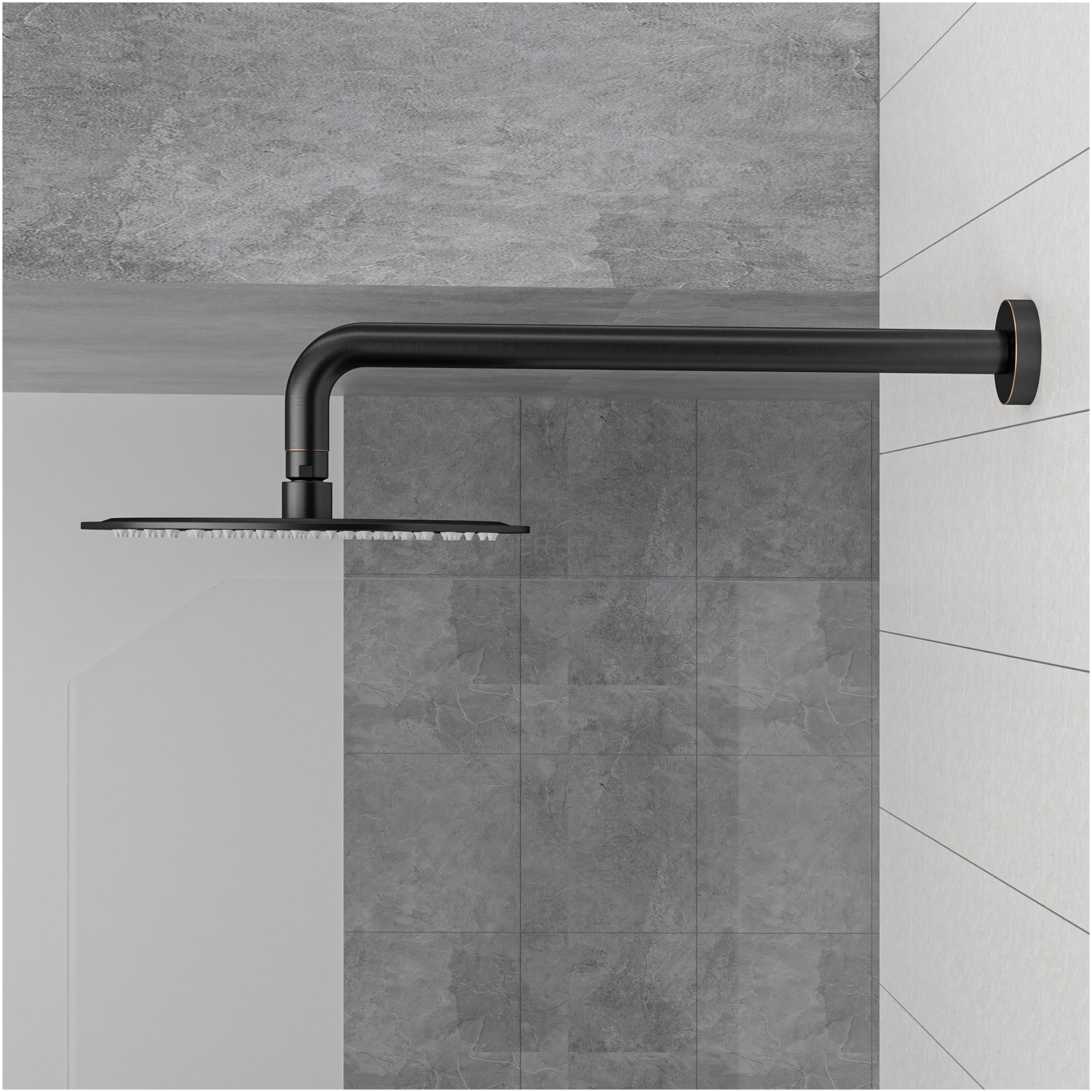 JERFIT 16 Inch Extra Long Shower Arm Extension Pipe with Flange, Oil Rubbed Bronze Finish, SUS304 Stainless Steel, Wall Mount for Rainfall Showerhead, Easy Tool-Free Installation