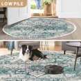 thumbnail image 5 of Vintage Area Rugs,Soft Washable Distressed Thin Rugs for Living Room Bedroom,Non-Slip Foldable Indoor Carpet,6' Diameter Dark Green, 5 of 5